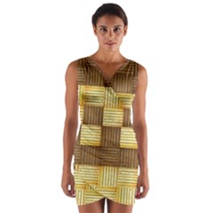 Wood Texture Grain Weave Dark Wrap Front Bodycon Dress by Nexatart