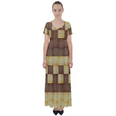 Wood Texture Grain Weave Dark High Waist Short Sleeve Maxi Dress