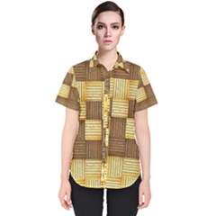 Wood Texture Grain Weave Dark Women s Short Sleeve Shirt