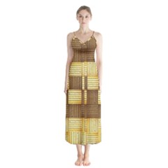 Wood Texture Grain Weave Dark Button Up Chiffon Maxi Dress by Nexatart