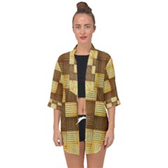 Wood Texture Grain Weave Dark Open Front Chiffon Kimono by Nexatart