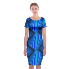 Abstract Waves Motion Psychedelic Classic Short Sleeve Midi Dress