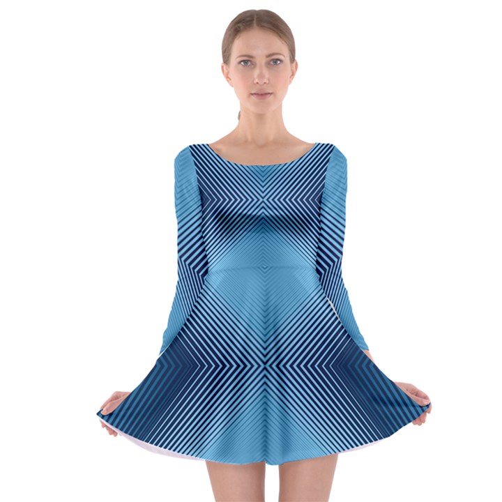 Converging Lines Blue Shades Glow Long Sleeve Skater Dress