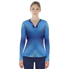 Converging Lines Blue Shades Glow V-neck Long Sleeve Top