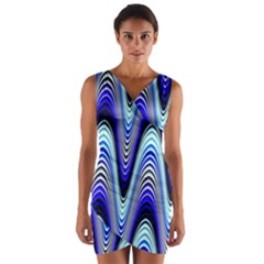 Waves Wavy Blue Pale Cobalt Navy Wrap Front Bodycon Dress by Nexatart