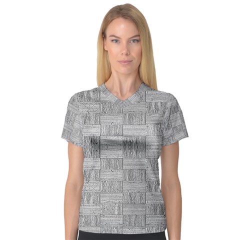 Texture Wood Grain Grey Gray V-neck Sport Mesh Tee by Nexatart