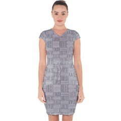 Texture Wood Grain Grey Gray Capsleeve Drawstring Dress  by Nexatart