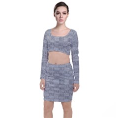 Texture Wood Grain Grey Gray Long Sleeve Crop Top & Bodycon Skirt Set by Nexatart