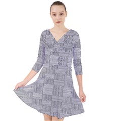 Texture Wood Grain Grey Gray Quarter Sleeve Front Wrap Dress by Nexatart