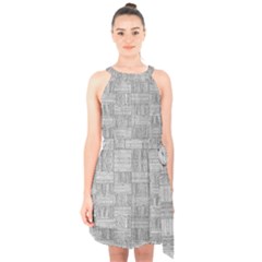 Texture Wood Grain Grey Gray Halter Collar Waist Tie Chiffon Dress by Nexatart