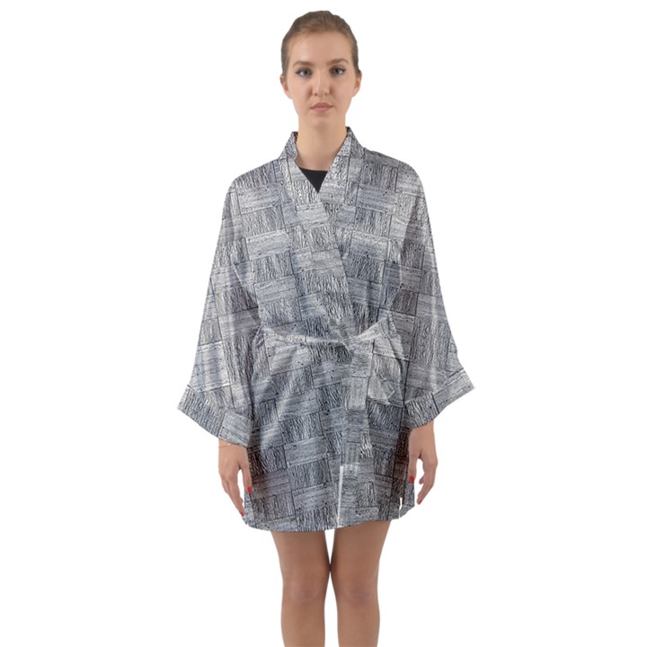 Texture Wood Grain Grey Gray Long Sleeve Kimono Robe