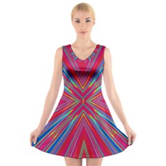 Burst Radiate Glow Vivid Colorful V-neck Sleeveless Skater Dress by Nexatart