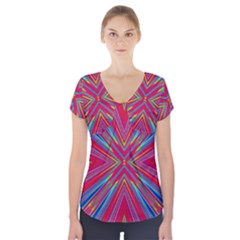 Burst Radiate Glow Vivid Colorful Short Sleeve Front Detail Top by Nexatart