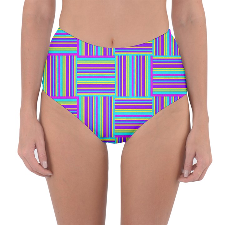 Geometric Textile Texture Surface Reversible High-Waist Bikini Bottoms