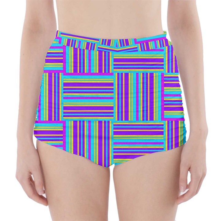 Geometric Textile Texture Surface High-Waisted Bikini Bottoms