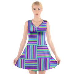 Geometric Textile Texture Surface V-neck Sleeveless Skater Dress by Nexatart