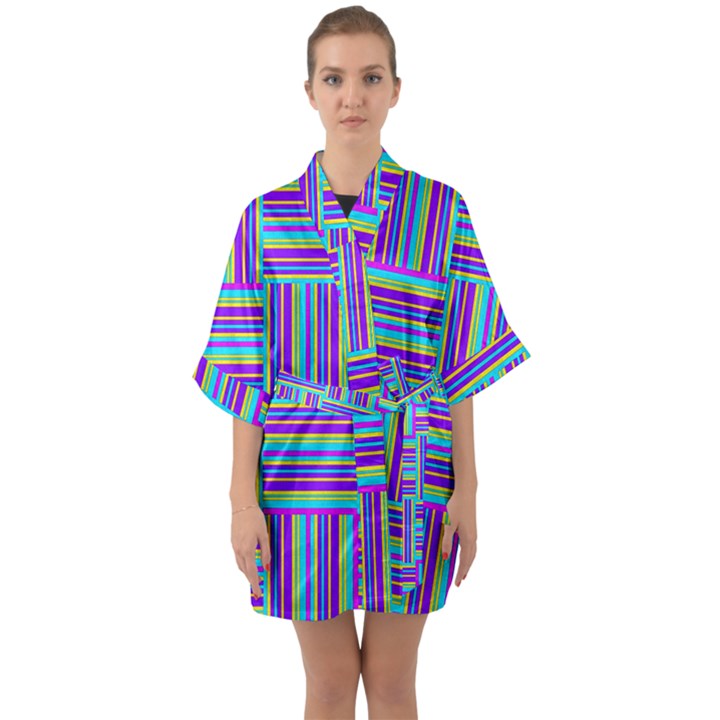 Geometric Textile Texture Surface Quarter Sleeve Kimono Robe