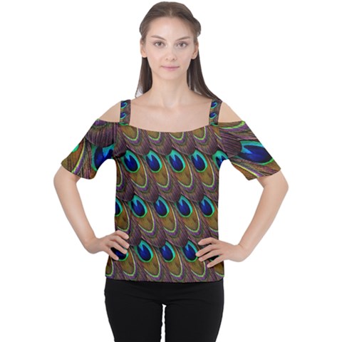 Peacock Feathers Bird Plumage Cutout Shoulder Tee by Nexatart