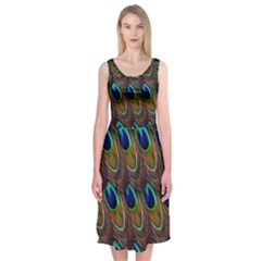 Peacock Feathers Bird Plumage Midi Sleeveless Dress by Nexatart