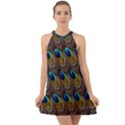 Peacock Feathers Bird Plumage Halter Tie Back Chiffon Dress View1