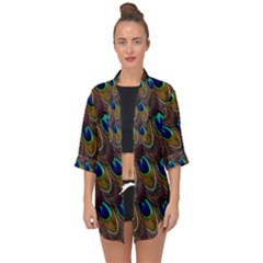 Peacock Feathers Bird Plumage Open Front Chiffon Kimono by Nexatart