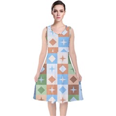 Fabric Textile Textures Cubes V-neck Midi Sleeveless Dress  by Nexatart