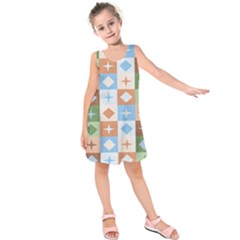 Fabric Textile Textures Cubes Kids  Sleeveless Dress by Nexatart