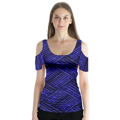 Cobalt Blue Weave Texture Butterfly Sleeve Cutout Tee  by Nexatart