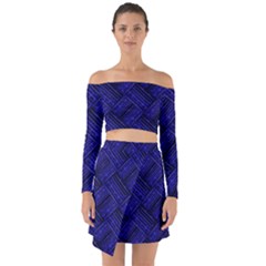 Cobalt Blue Weave Texture Off Shoulder Top With Skirt Set