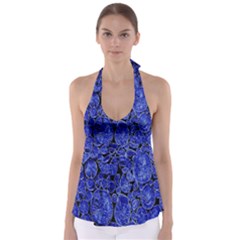 Neon Abstract Cobalt Blue Wood Babydoll Tankini Top by Nexatart