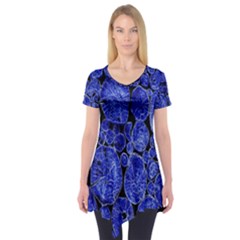 Neon Abstract Cobalt Blue Wood Short Sleeve Tunic  by Nexatart