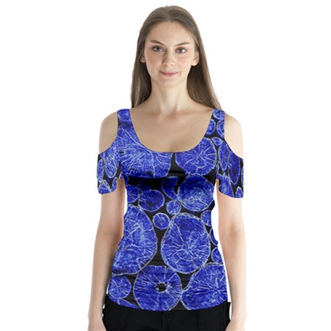 Neon Abstract Cobalt Blue Wood Butterfly Sleeve Cutout Tee  by Nexatart