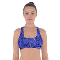 Neon Abstract Cobalt Blue Wood Cross Back Sports Bra by Nexatart