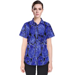 Neon Abstract Cobalt Blue Wood Women s Short Sleeve Shirt