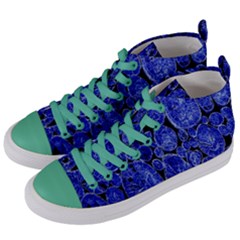 Neon Abstract Cobalt Blue Wood Women s Mid-top Canvas Sneakers