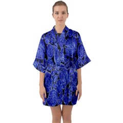 Neon Abstract Cobalt Blue Wood Quarter Sleeve Kimono Robe