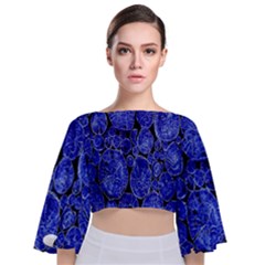 Neon Abstract Cobalt Blue Wood Tie Back Butterfly Sleeve Chiffon Top