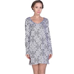 Black And White Oriental Ornate Long Sleeve Nightdress by dflcprints