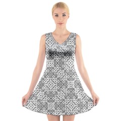 Black And White Oriental Ornate V-neck Sleeveless Skater Dress by dflcprints