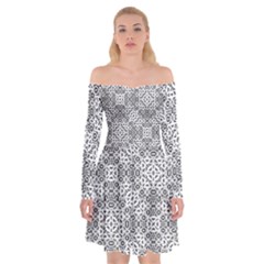 Black And White Oriental Ornate Off Shoulder Skater Dress by dflcprints