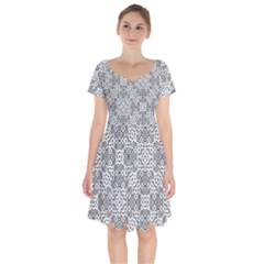 Black And White Oriental Ornate Short Sleeve Bardot Dress by dflcprints