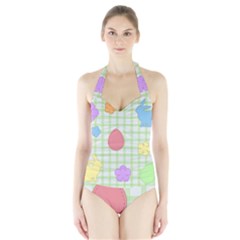 Easter Patches  Halter Swimsuit by Valentinaart