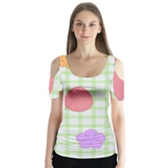 Easter Patches  Butterfly Sleeve Cutout Tee 