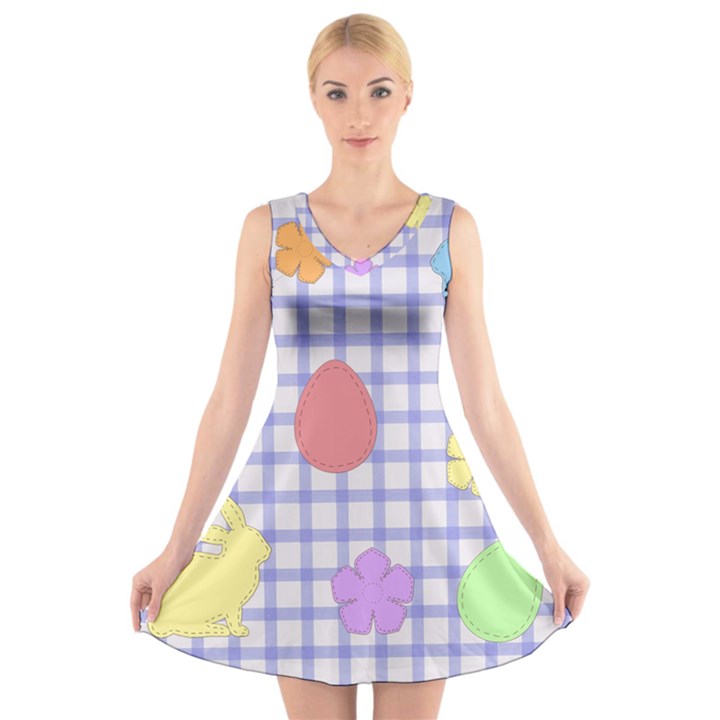 Easter Patches  V-Neck Sleeveless Skater Dress