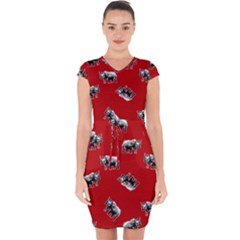 Rhino Pattern Capsleeve Drawstring Dress  by Valentinaart