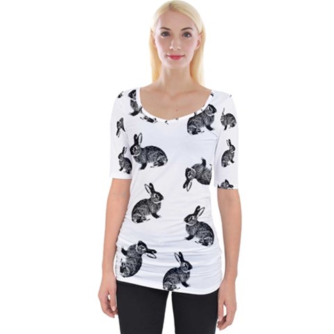 Rabbit Pattern Wide Neckline Tee by Valentinaart