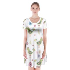 Easter Pattern Short Sleeve V-neck Flare Dress by Valentinaart