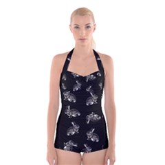 Rabbit pattern Boyleg Halter Swimsuit 