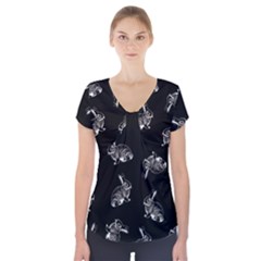 Rabbit pattern Short Sleeve Front Detail Top