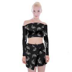 Rabbit pattern Off Shoulder Top with Mini Skirt Set